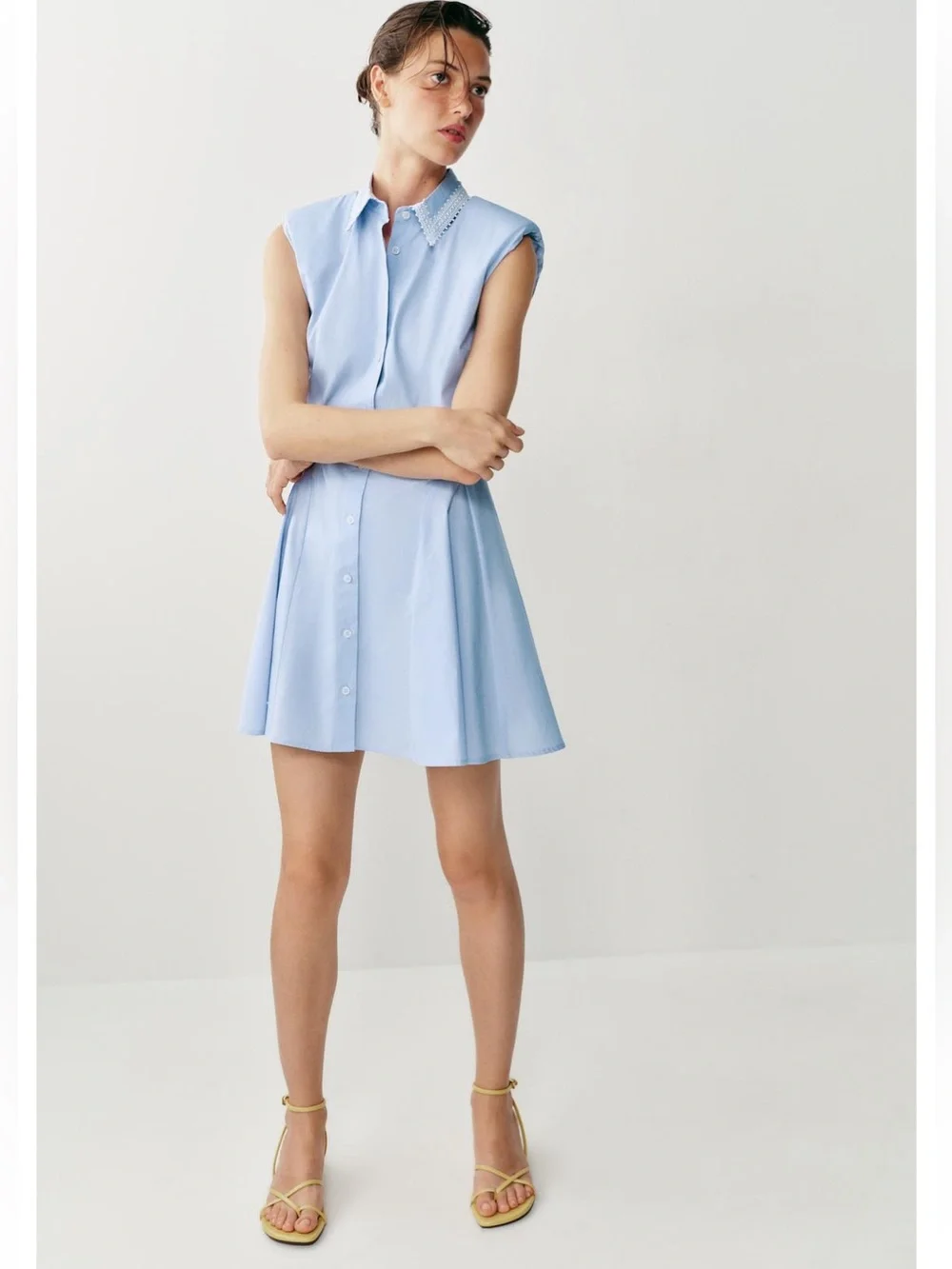 Zara Light Blue Sleeveless Shirt Mini Dress